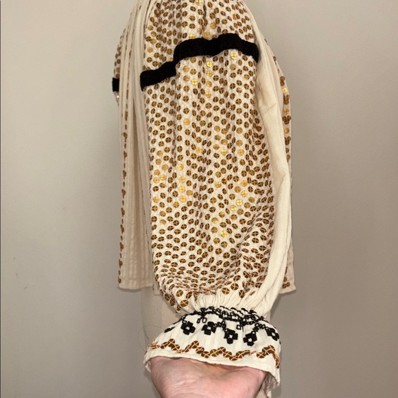 Isabel Marant Ivory Blouse with Matte Gold Sequin and Black Embroidery - Picture 7 of 11